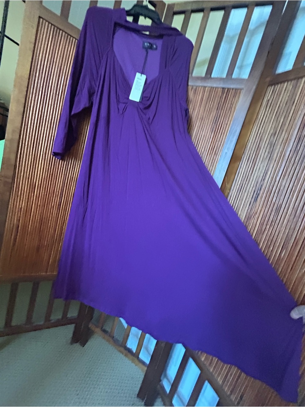 IGIGI Purple 3/4 sleeve, beautiful, sophisticated, soft and stretchy midi dress.